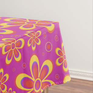 Toalha De Mesa Padrão de Flor Amarelo-Roxo-Magenta