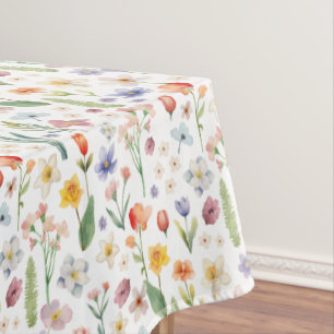 Toalha De Mesa Padrão de Flor de Primavera de Aquarela