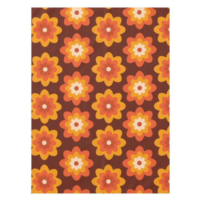 Toalha De Mesa Padrão de flor laranja Groovy Retro 70s Boho Hippi (Frente)