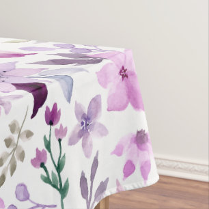 Toalha De Mesa Padrão de Flor Rosa e Roxo Elegante