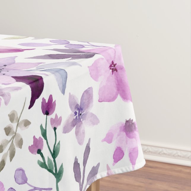 Toalha De Mesa Padrão de Flor Rosa e Roxo Elegante (Posição Original)