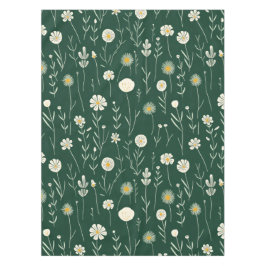 Toalha De Mesa Padrão de Flor Silvestre Elegante em Verde Escuro 