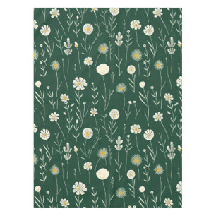 Toalha De Mesa Padrão de Flor Silvestre Elegante em Verde Escuro