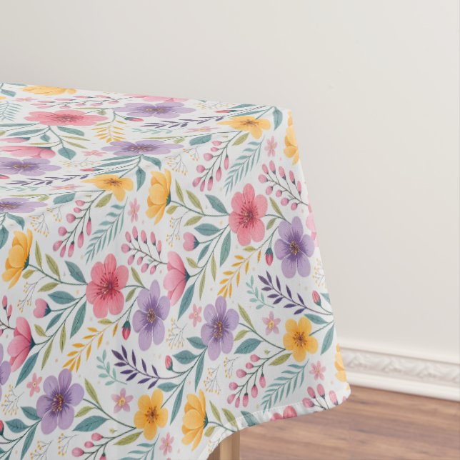 Toalha De Mesa Padrão de flor silvestre simples cinza (Posição Original)