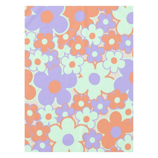 Toalha De Mesa Padrão de Flor Y2K 70s - Verso Púrpura Laranja Azu (Frente)