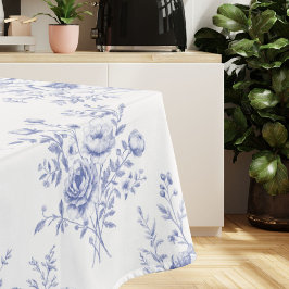 Toalha De Mesa Padrão de Flores Azuis Clássicas Toile azul francê