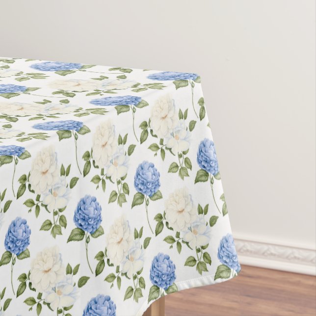 Toalha De Mesa Padrão de Flores de Hidrangea Azul Elegante (Posição Original)