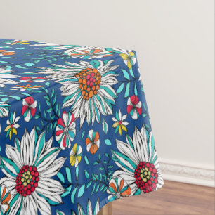 Toalha De Mesa Padrão de Flores de Margarida Vermelha Amarelo-Ama