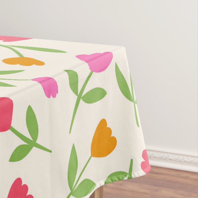Toalha De Mesa Padrão de flores de tulipa retrô em laranja, rosa  (Posição Original)