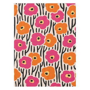 Toalha De Mesa Padrão de Flores Silvestres Rosa Quente e Laranja
