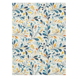Toalha De Mesa Padrão de Folha Azul e Dourada (2)