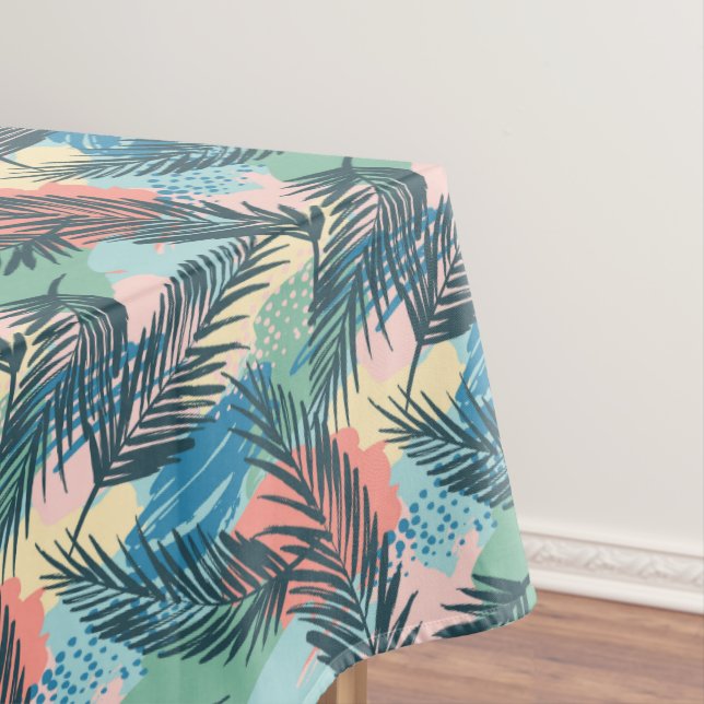 Toalha De Mesa Padrão de Folha de Pastel Tropical (Posição Original)