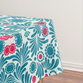 Toalha De Mesa Padrão de Folhagem Azul Turquesa e Magenta Elegant