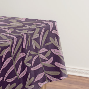 Toalha De Mesa Padrão de Folhas Rosa e Verde sobre Fundo Roxo Esc