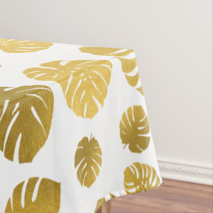 Toalha De Mesa Padrão de Folhas Tropicais de Monstera Dourada Mod
