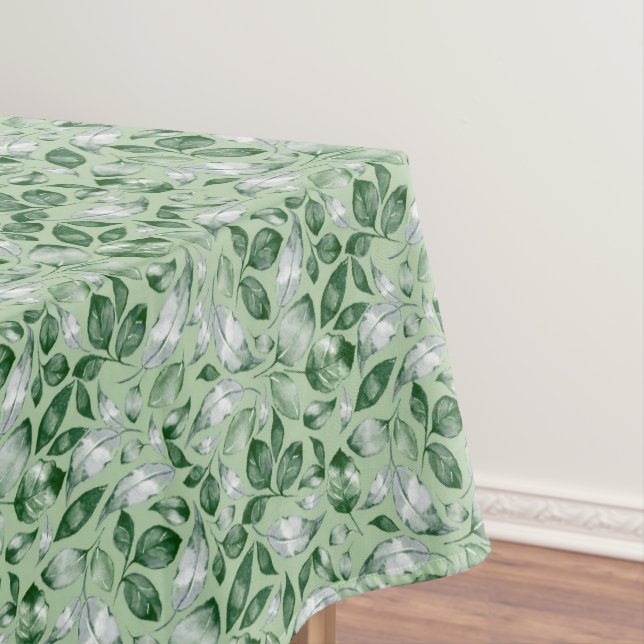 Toalha De Mesa Padrão de Folhas Verdes Elegantes (Posição Original)