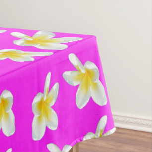 Toalha De Mesa Padrão De Frangipani Rosa Quente E Amarelo,