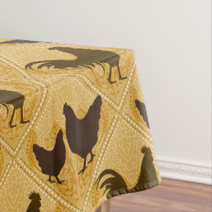 Toalha De Mesa Padrão de Galinha Rústica de Fazenda – Em Amarelo