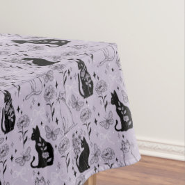 Toalha De Mesa Padrão de Gato Preto Místico e Borboleta | Witchy