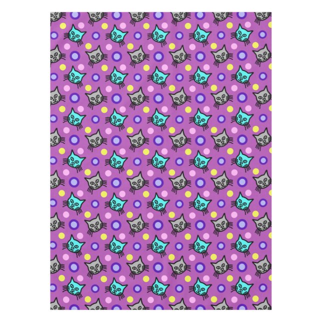 Toalha De Mesa Padrão de Gatos Bonitos em Tablecloth Violeta Pequ (Frente)
