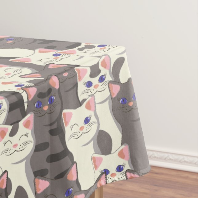 Toalha De Mesa Padrão de gatos brancos e cinzas (Posição Original)