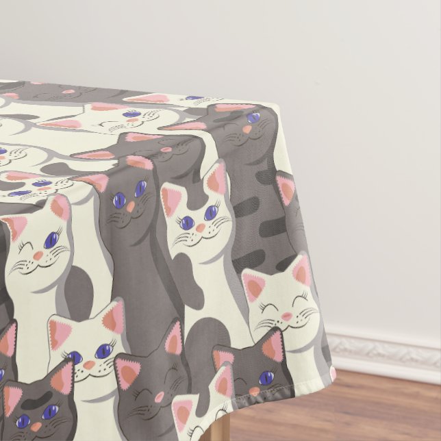 Toalha De Mesa Padrão de gatos brancos e cinzas (Posição Original)