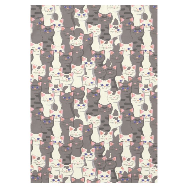 Toalha De Mesa Padrão de gatos brancos e cinzas (Frente)