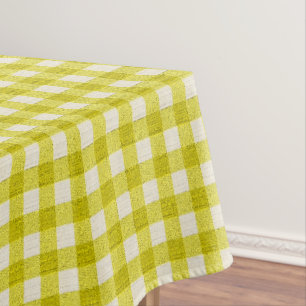 Toalha De Mesa Padrão de Gingham Branco e Amarelo Algodão Verif