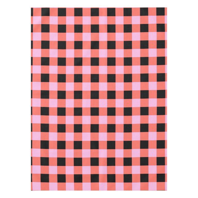 Toalha De Mesa Padrão de Gingham, com Verificação a Preto, Rosa (Frente)