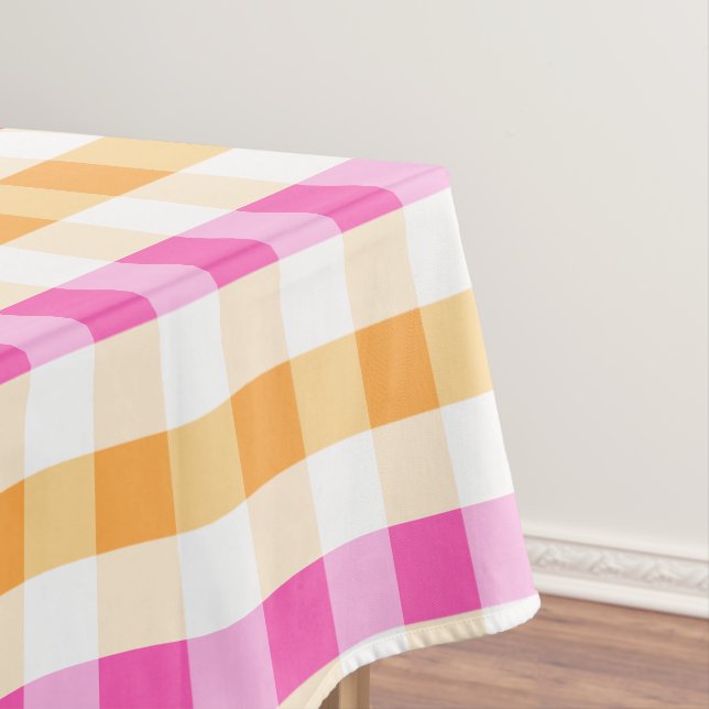 Toalha De Mesa Padrão de gingham do designer laranja e rosa (Posição Original)