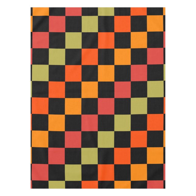 Toalha De Mesa Padrão de Gingham Preto Laranja Verificado (Frente)
