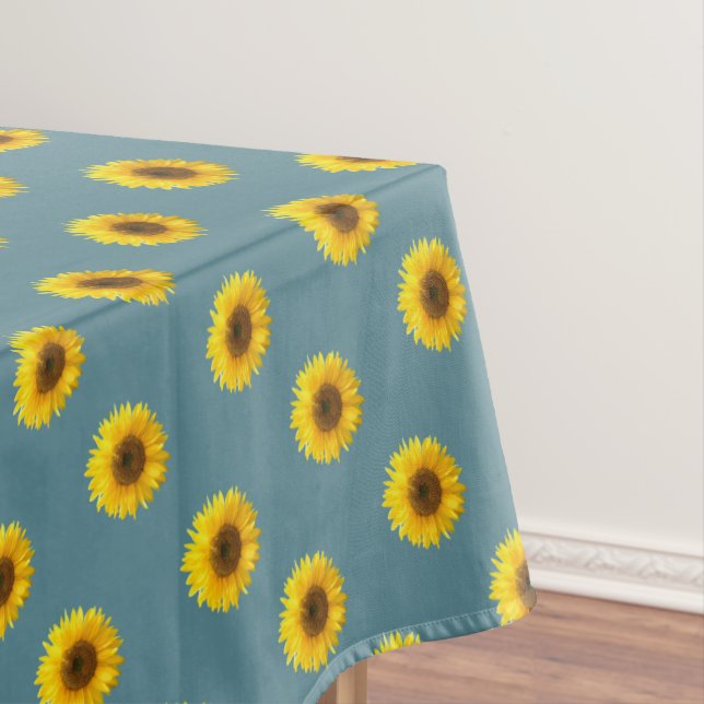Toalha De Mesa Padrão de Girassol em Azul Verde (Posição Original)