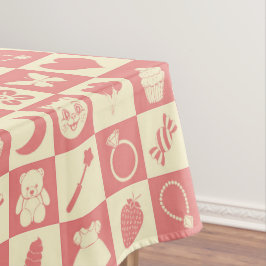 Toalha De Mesa Padrão de Ícones Vermelhos Cor-de-Rosa Moderno e B