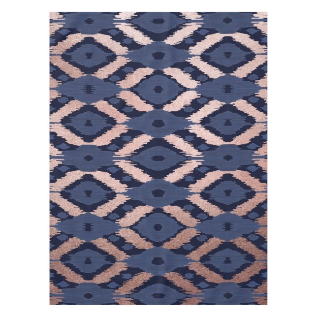 Toalha De Mesa Padrão de Ikat Azul de Marinho Dourado boêmico (Frente)