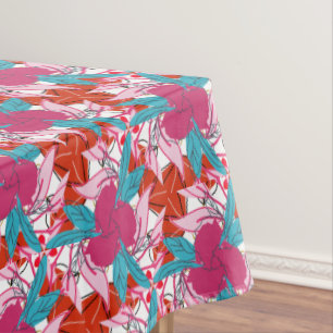 Toalha De Mesa Padrão de Impressão Floral de Turquesa Vermelha Qu