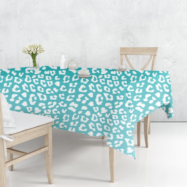 Toalha De Mesa Padrão de Impressão Turquesa Leopardo (Turquoise Leopard Print Pattern Tablecloth by Looly Elzayat
)