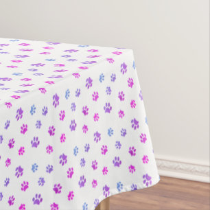 Toalha De Mesa Padrão de Impressões de Patas Rosa Roxo Azul