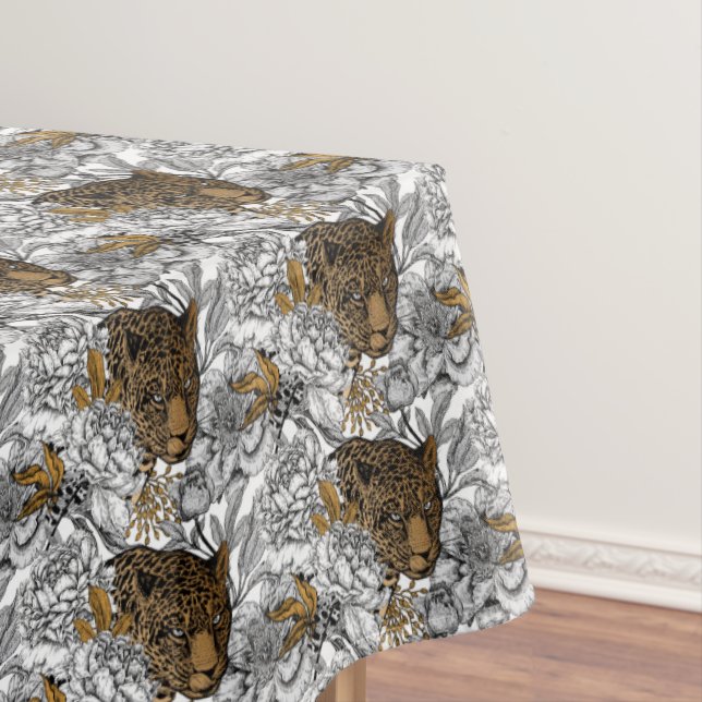 Toalha De Mesa Padrão de leopardo e peônias (Posição Original)