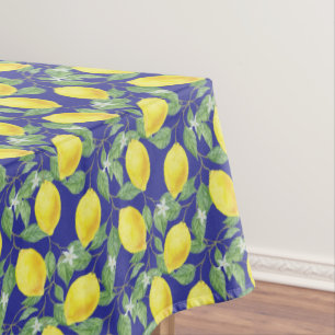 Toalha De Mesa Padrão de Limão Rústico Cozinha Azul