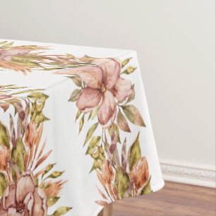 Toalha De Mesa Padrão de Listra Floral em Aquarela em Rosa e Verd