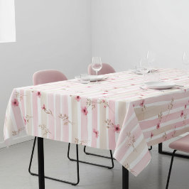 Toalha De Mesa Padrão de Listra Floral em Aquarela Rosa