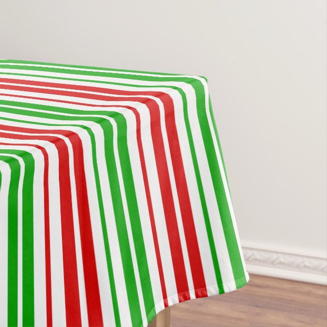 Toalha De Mesa Padrão de Listras Brancas Vermelhas e Verdes   (Posição Original)