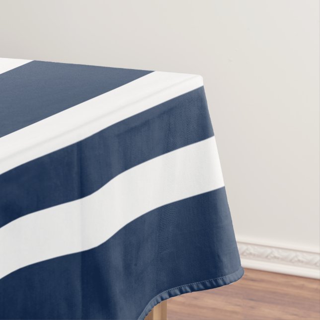 Toalha De Mesa Padrão de Listras Modernas em Azul e Branco (Posição Original)