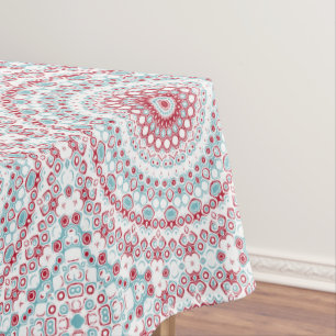 Toalha De Mesa Padrão de Mandala Aquática e Carmesim