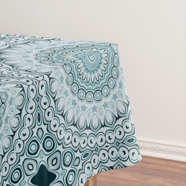 Toalha De Mesa Padrão de Mandala Azul e Cinza Tempestuoso (Posição Original)