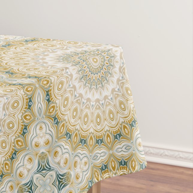 Toalha De Mesa Padrão de Mandala Dourado e Branco com Acentos em  (Posição Original)