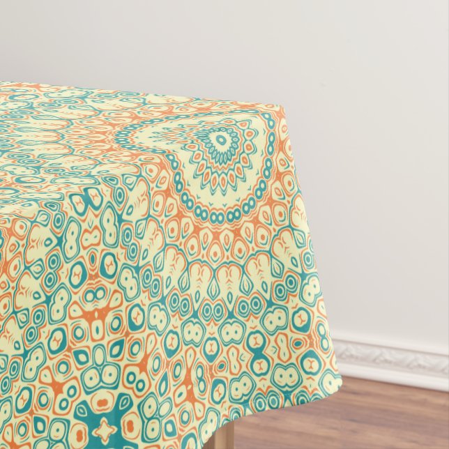 Toalha De Mesa Padrão de Mandala em Azul Tropical e Laranja (Posição Original)