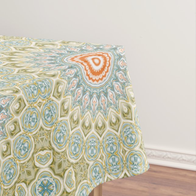 Toalha De Mesa Padrão de Mandala Laranja e Azul Turquesa com Acen (Posição Original)