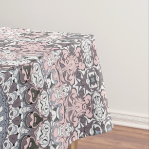 Toalha De Mesa Padrão de Mandala Rosa Cinza e Branco