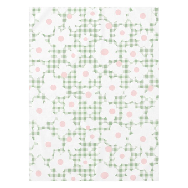 Toalha De Mesa Padrão de margarida moderna em Sage Gingham Xadrez (Frente)